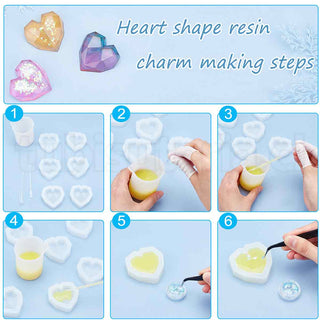 Moldes de silicona, moldes para resina, para resina UV, resina epoxi y fabricación de joyas, forma de corazón, facetado, blanco, 56x56x15,5 mm, tamaño interior: 42x42 mm