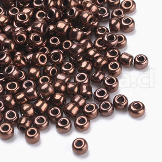 Mostacillas 12/0 metalizadas, abalorios de vidrio chapadas, redondeadas disponibles en varios tonos, 2~2.3x1.5 mm.