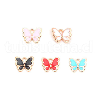 Mariposas esmaltadas en varios colores, chapada en color oro suave.