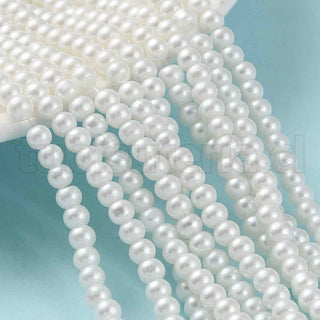 Abalorios redondos de vidrio, imitación perlas, color blanco, 4~4.5 mm, 200~210 pzs/tira, 31.4".