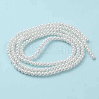 Abalorios redondos de vidrio, imitación perlas, color blanco, 4~4.5 mm, 200~210 pzs/tira, 31.4".