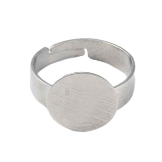 Base Anillo Ajustable Cojín Redondo para Cabujón 12 mm Tono Platino | 1 unid.
