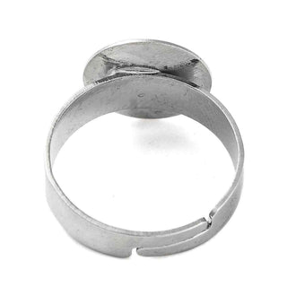 Base Anillo Ajustable Cojín Redondo para Cabujón 12 mm Tono Platino | 1 unid.