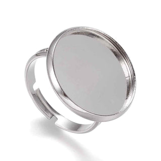 Base Anillo Ajustable Bandeja Redonda Cabujón 18 mm Tono Platino | 1 unid.