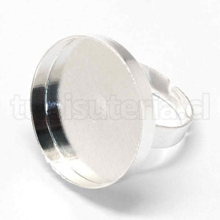 Base de anillo con bandeja para cabujón o aplicación de resina, disponible en dos tonos, Bandeja 25 mm; anillo interno ajustable 17mm.