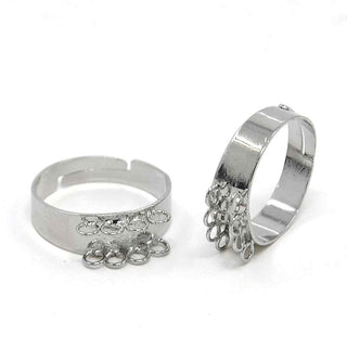 Base Anillo Ajustable con 8 Argollas Tono Platino | 1 unid.