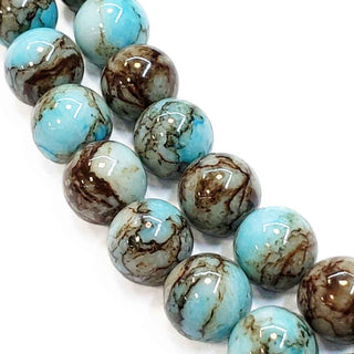 Abalorio Vidrio Redondo Turquesa y Marrón Chocolate Marmolado Brillante 8 mm | 1 tira