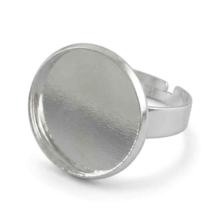 Base Anillo Ajustable Bandeja Redonda Cabujón 18 mm Tono Plata | Cantidad a Elegir