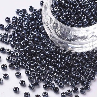 Mostacilla 8/0, cuentas de vidrio negro imitación hematita, 3 mm de diámetro, agujero 1 mm.