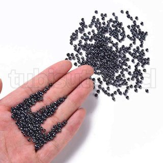 Mostacilla 8/0, cuentas de vidrio negro imitación hematita, 3 mm de diámetro, agujero 1 mm.