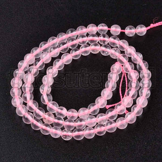 Piedra natural, cuarzo rosa redondo y pulido, 4mm, agujero 1 mm. 1 tira