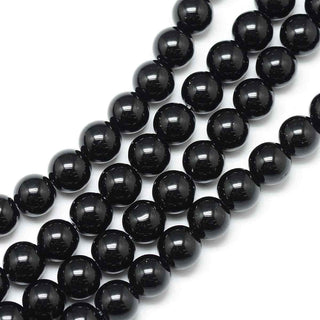 Abalorio Piedra Sintética Negra Brillante Redonda 6 mm | 1 tira