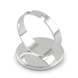 Base Anillo Ajustable Bandeja Redonda Cabujón 18 mm Tono Plata | Cantidad a Elegir
