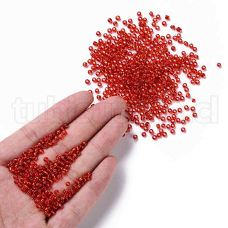 Mostacilla centro de plata 8/0. Abalorio de vidrio con orificio revestido, varios tonos para seleccionar, 3 mm.