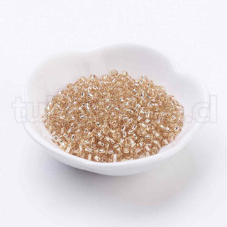 Mostacilla centro de plata 8/0. Abalorio de vidrio con orificio revestido, varios tonos para seleccionar, 3 mm.
