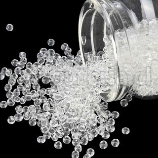 Mostacilla 8/0. Cuentas de vidrio redondeadas, color transparente, varios tonos para seleccionar,, cerca de 3 mm.