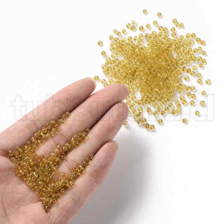 Mostacilla 8/0. Cuentas de vidrio redondeadas, color transparente, varios tonos para seleccionar,, cerca de 3 mm.