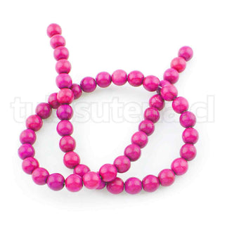 Abalorio de turquesa sintética, redondos pintados, color fucsia, 8 mm.
