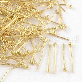 Pasador, alfiler o vástago de bola, 30×0.7 mm, Latón, color dorado, cabeza 2 mm.