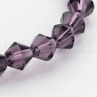 Cuentas de vidrio bicono facetadas, 6 mm, 55 ~ 60 pzs/tira.