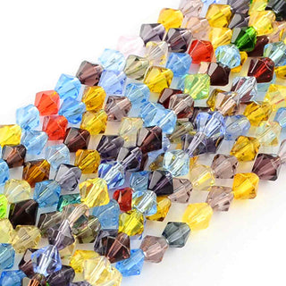 Cuentas de vidrio bicono facetadas de 6 mm, color mezclado, aprox. 50 ~ 52 pzs/tira.