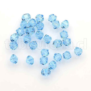 Cristal Austriaco, corte 5301. Color agua marina, doble cono, tupi, 4×4 mm. 1/8 unidades