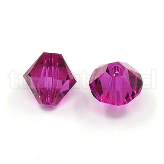 Cristal Austriaco, corte 5301. Color fucsia, doble cono, tupi, 8×8 mm.