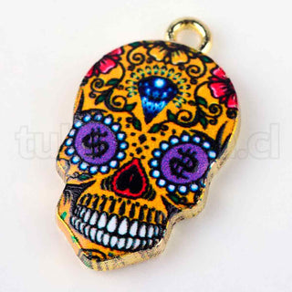 Colgantes de aleación estampados, calavera, base metálica color oro claro, rosa, 22,5x13x2.5 mm.