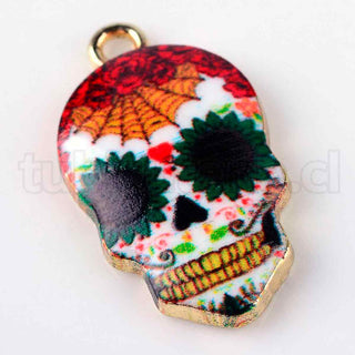 Colgantes de aleación estampados, calavera, base metálica color oro claro, rosa, 22,5x13x2.5 mm.