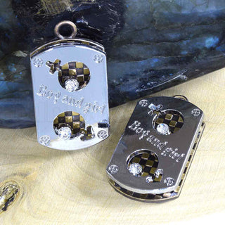 Colgantes de aleación con diamantes de imitación, espaldas color bronce y cobre y difrentes diseños para seleccionar, 34x18x7 mm.