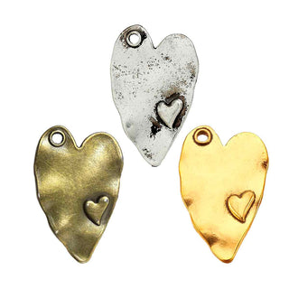 Maxi Dije Corazón Tono Plata Envejecida, Oro Envejecido o Bronce Envejecido 38x24mm | 1 ud