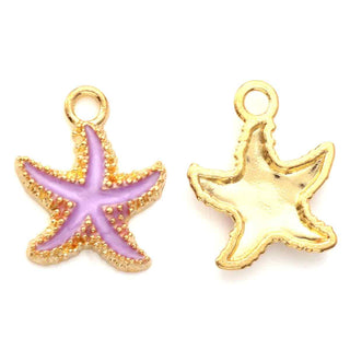 Colgantes de aleación esmaltado, estrella de mar en base de color oro suave, 18x15x3 mm.