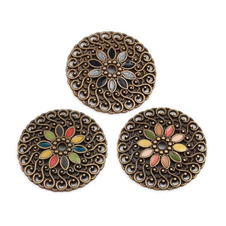 Dije Filigrana Redonda Mandala con Flor Esmaltada Tono Bronce Envejecido 25mm | 3 Colores a Elegir | 1 ud
