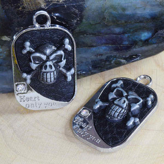 Colgantes rectangulares de aleación y cuero con diseño mixto, color negro, tamaño 36x22x4~6 mm.